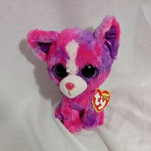 NWT Ty Beanie Boo Justice Dakota Pink/Purple Tie Dye Chihuahua plush toy 2015